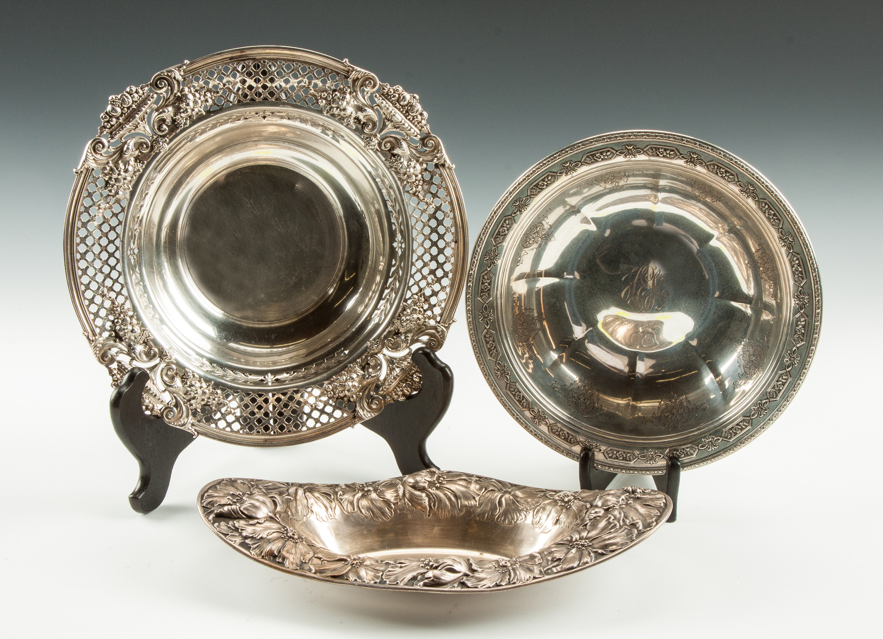 Appraisal: Three Sterling Silver Bowls L to R Bowl with reticulated