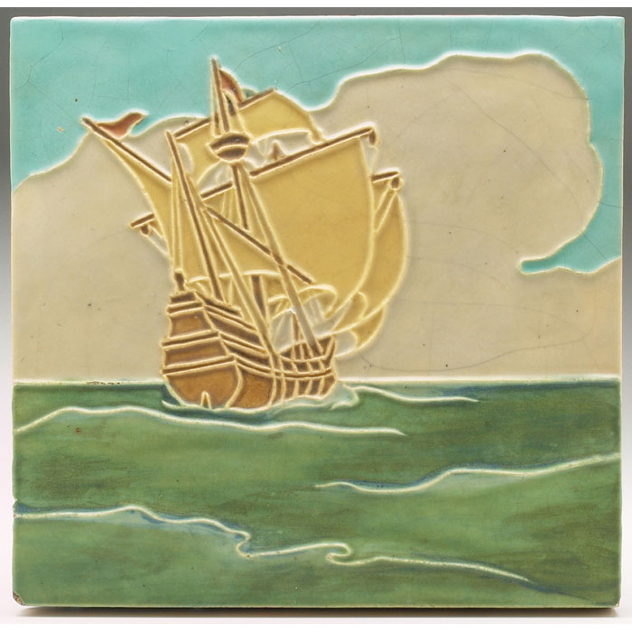 Appraisal: Rookwood Faience tile large form with a colorful ship design