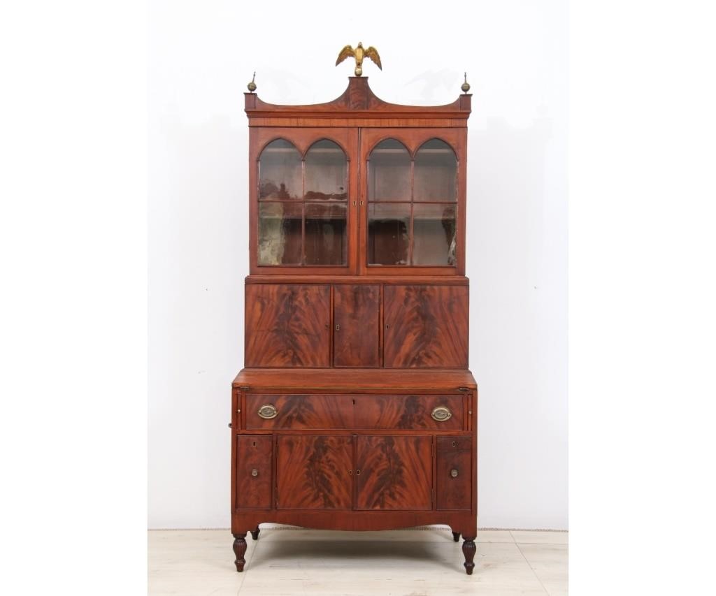 Appraisal: New England Sheraton secretary bookcase circa in three parts with