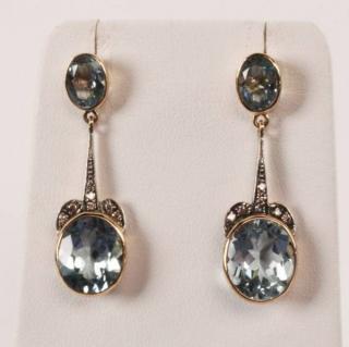 Appraisal: PAIR OF K BLUE TOPAZ AND DIAMOND EARRINGS PAIR OF