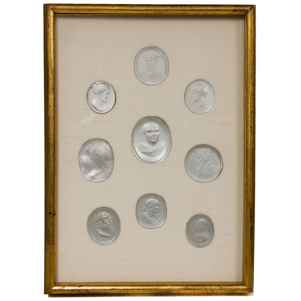 Appraisal: FROSTED GLASS PORTRAIT INTAGLIO ASSORTMENT Classical and Renaissance style unidentified