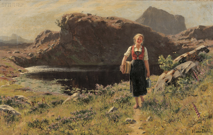 Appraisal: Hans Dahl Norwegian - Peasant Girl in a Mountain Landscape