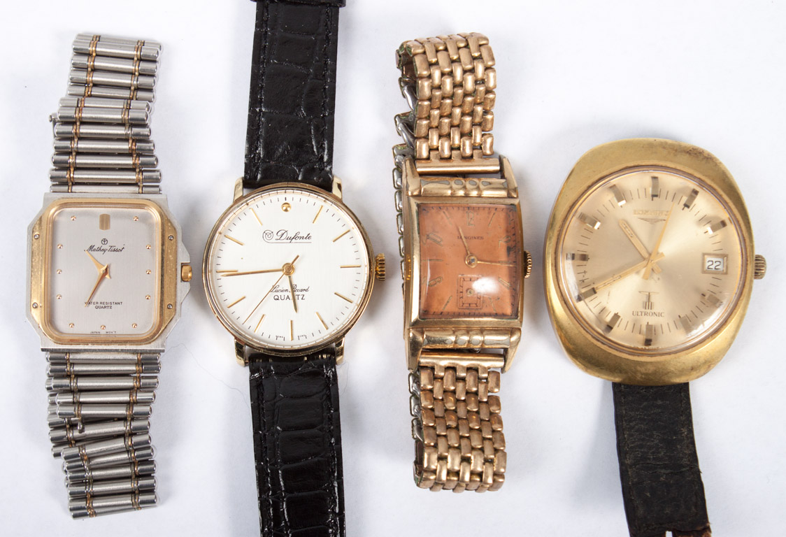 Appraisal: Four gentleman's designer wrist watches including Dufonte by Lucien Piccard