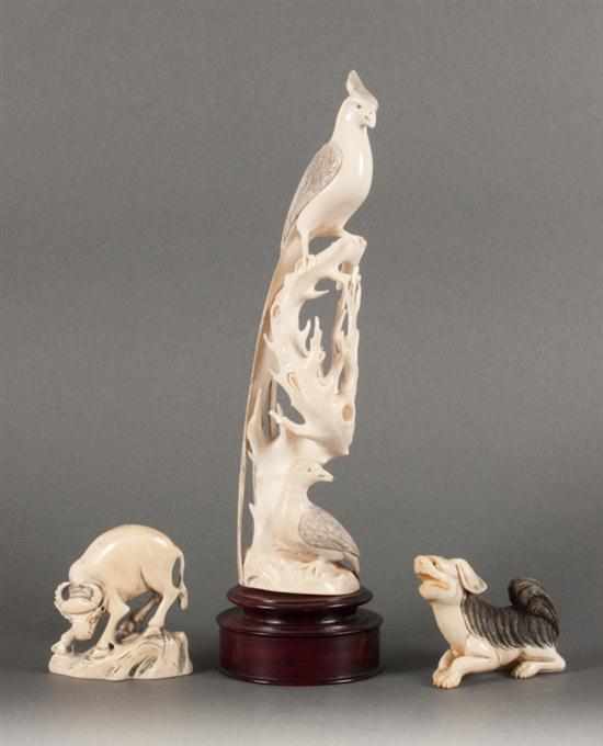 Appraisal: Chinese carved ivory figural group of bird of paradise and