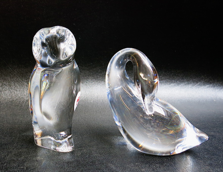 Appraisal: TWO STEUBEN CRYSTAL FIGURINES owl and duck each incised Steuben