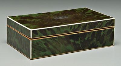 Appraisal: Green tortoise jewelry box green tortoise exterior and lid interior