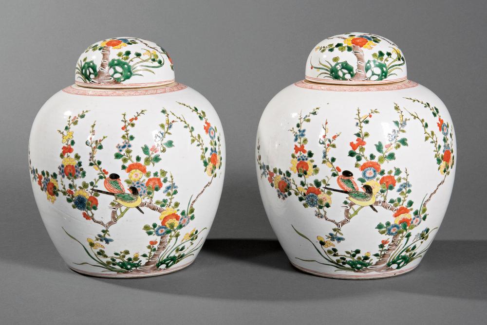 Appraisal: Pair of Chinese Export Famille Verte Porcelain Covered Ginger Jars