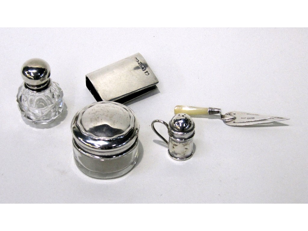 Appraisal: Lot comprising two silver topped jars a silver and mother