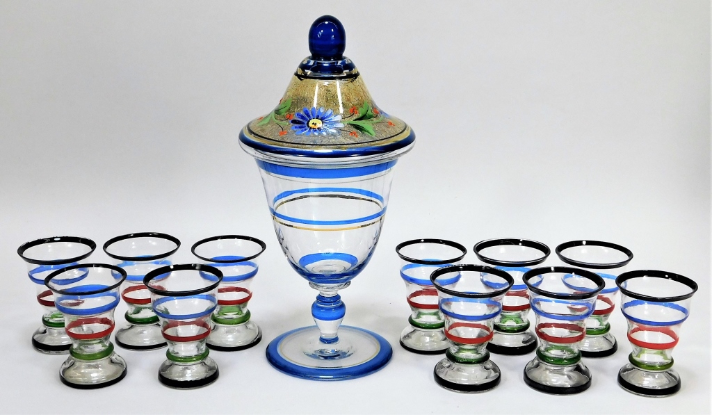 Appraisal: PC ATTR PFOHL ENAMEL BOHEMIAN ART GLASS Bohemia th CenturyLot