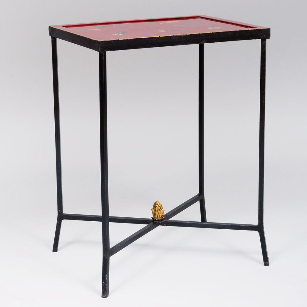 Appraisal: Contemporary Metal and Trompe L'oeil Painted Side Table x x