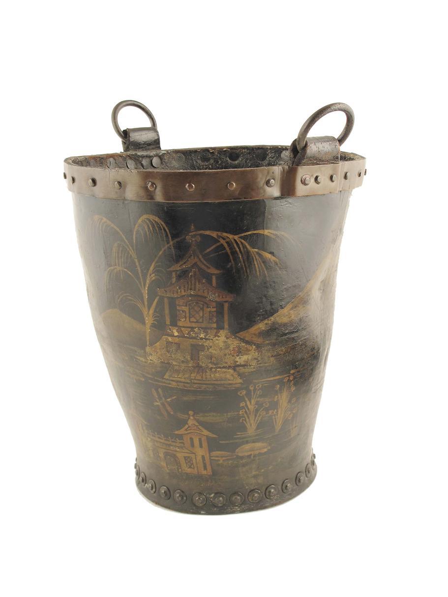 Appraisal: A leather and copper bound fire bucket by Hepburn amp