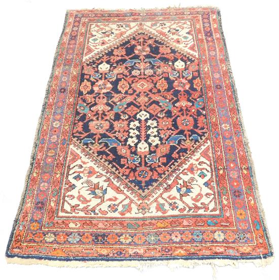 Appraisal: RUG Antique Persian Musol scatter rug cream spandrels surrounding cobalt