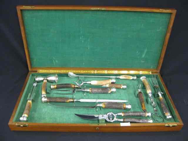 Appraisal: pc Stag Handle Sterling Silver Bar Set cutlery set in