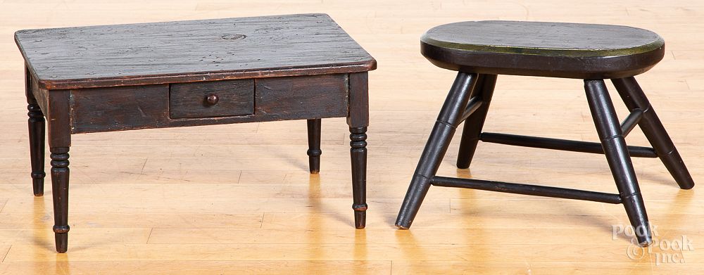 Appraisal: Miniature painted table together with a footstoo Miniature painted table