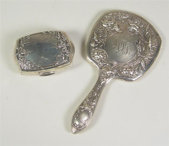 Appraisal: Sterling Dresser Accessories Includes Art Nouveau style hand mirror with