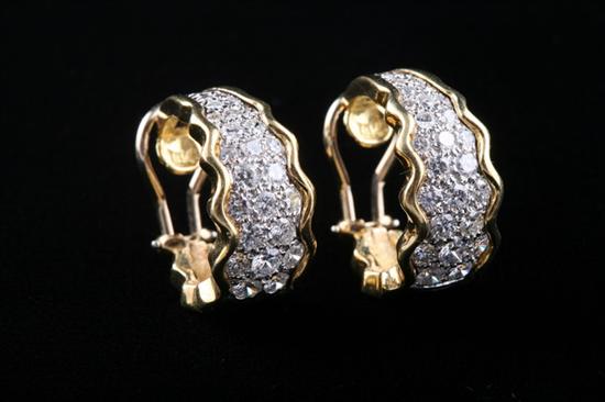 Appraisal: PAIR K YELLOW AND WHITE GOLD AND DIAMOND EARRINGS Each