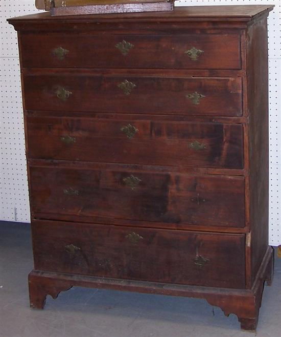 Appraisal: Tall pine five drawer chest graduated drawers bracket base stripped