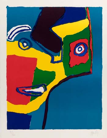 Appraisal: KAREL APPEL Three color lithographs Abstract Face Abstract Profile Abstract