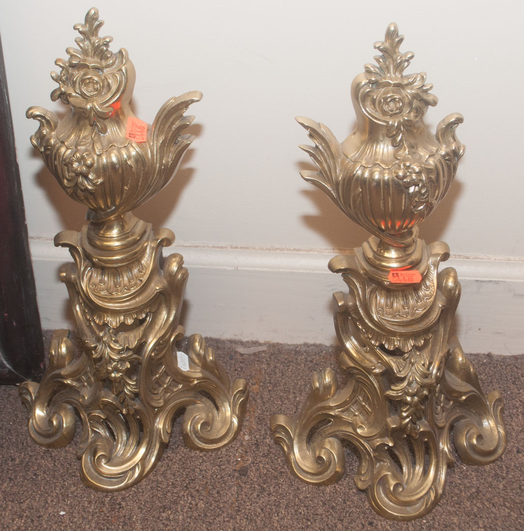 Appraisal: Pair of brass chenets Undernumber