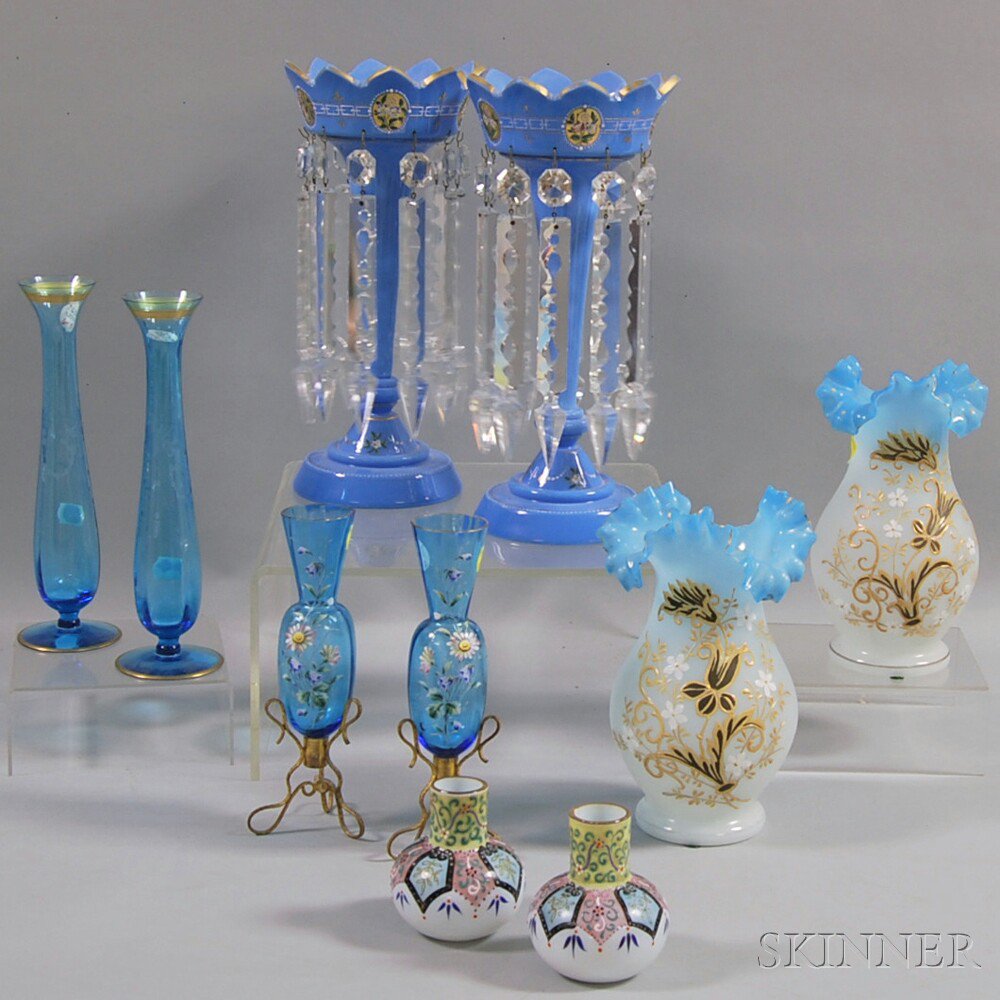 Appraisal: Five Pairs of Blue Glass Objects th and th century