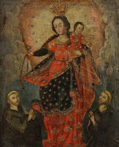 Appraisal: Spanish Colonial School The Madonna and Child oil on canvas