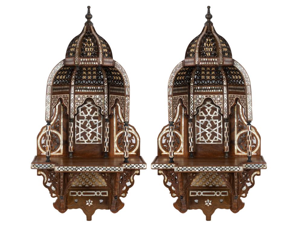 Appraisal: PAIR OF MOORISH STYLE INLAID WOOD BRACKETSwith domed tops inches