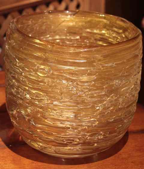 Appraisal: A CYLINDRICAL GOLD FLECKED ART GLASS VASE indistinctly signed 'Celluniozzo'