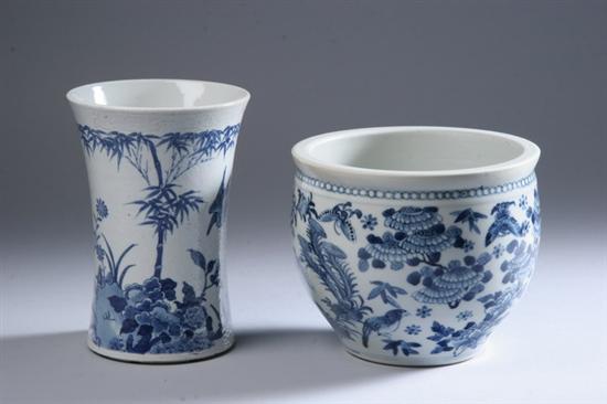 Appraisal: CHINESE BLUE AND WHITE PORCELAIN CACHE POT Together with a