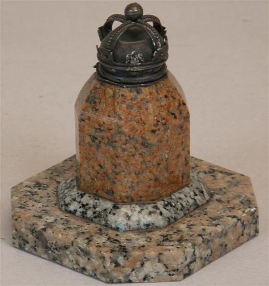 Appraisal: th century marble ink well with metal crown finial h