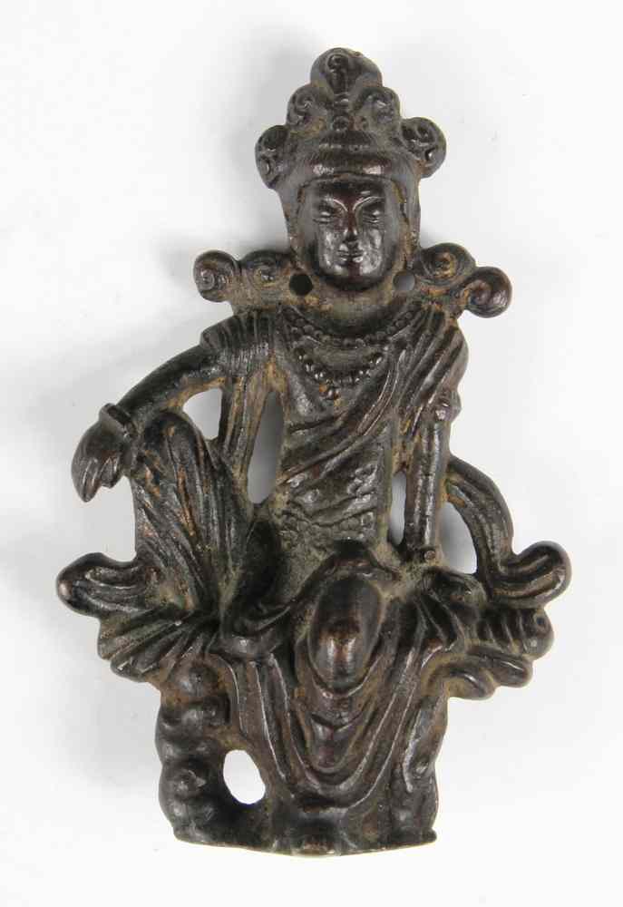 Appraisal: SEATED BUDDHIST BRONZE FIGURE- with nice dark patina and traces