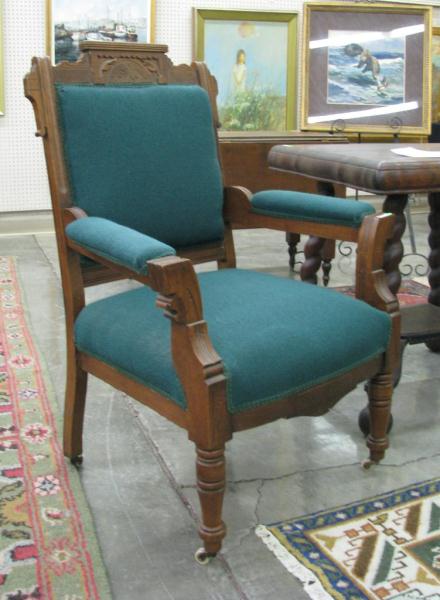 Appraisal: Walnut Eastlake Gentleman's Chair with incised carvings burled walnut trim