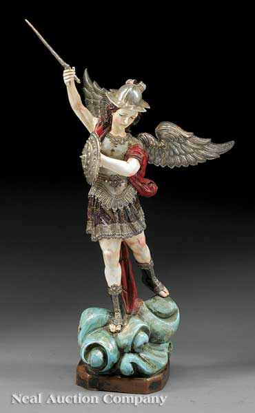 Appraisal: A Spanish Colonial Carved Polychrome and Argent Figure of the