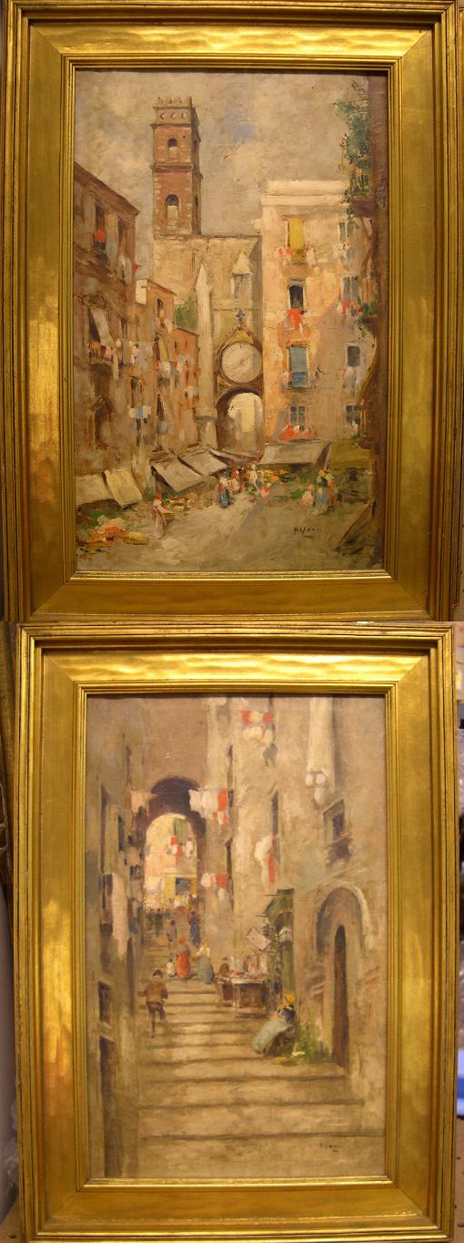 Appraisal: Pair of oil on canvas European city scenes possibly Pedro