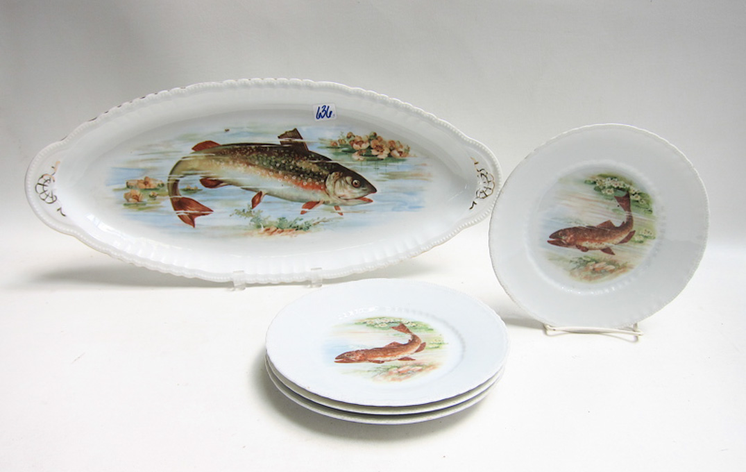 Appraisal: AUSTRIAN PORCELAIN FISH PLATTER AND PLATE SET five pieces having