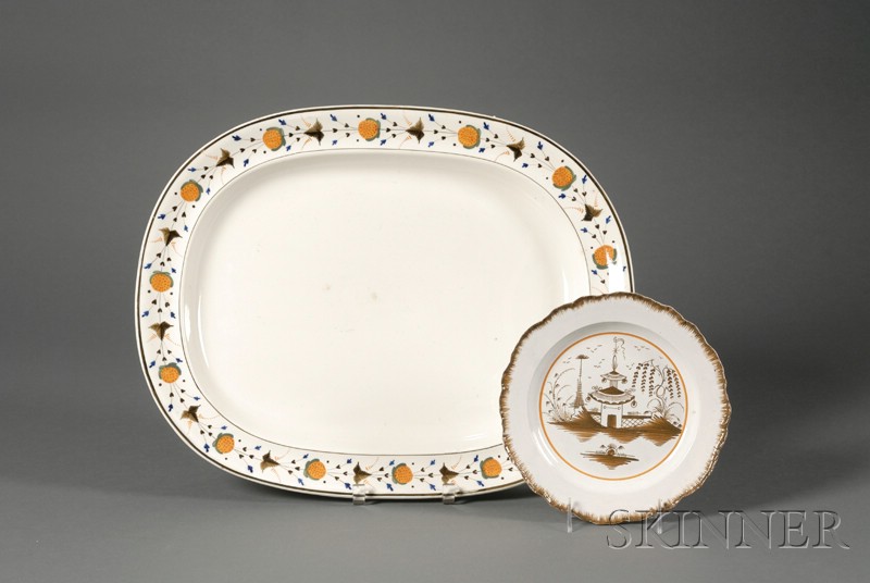 Appraisal: Creamware Platter and Plate England early th century oblong platter