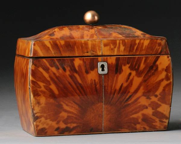 Appraisal: A Regency pewter strung inlaid tortoiseshell tea caddy early th