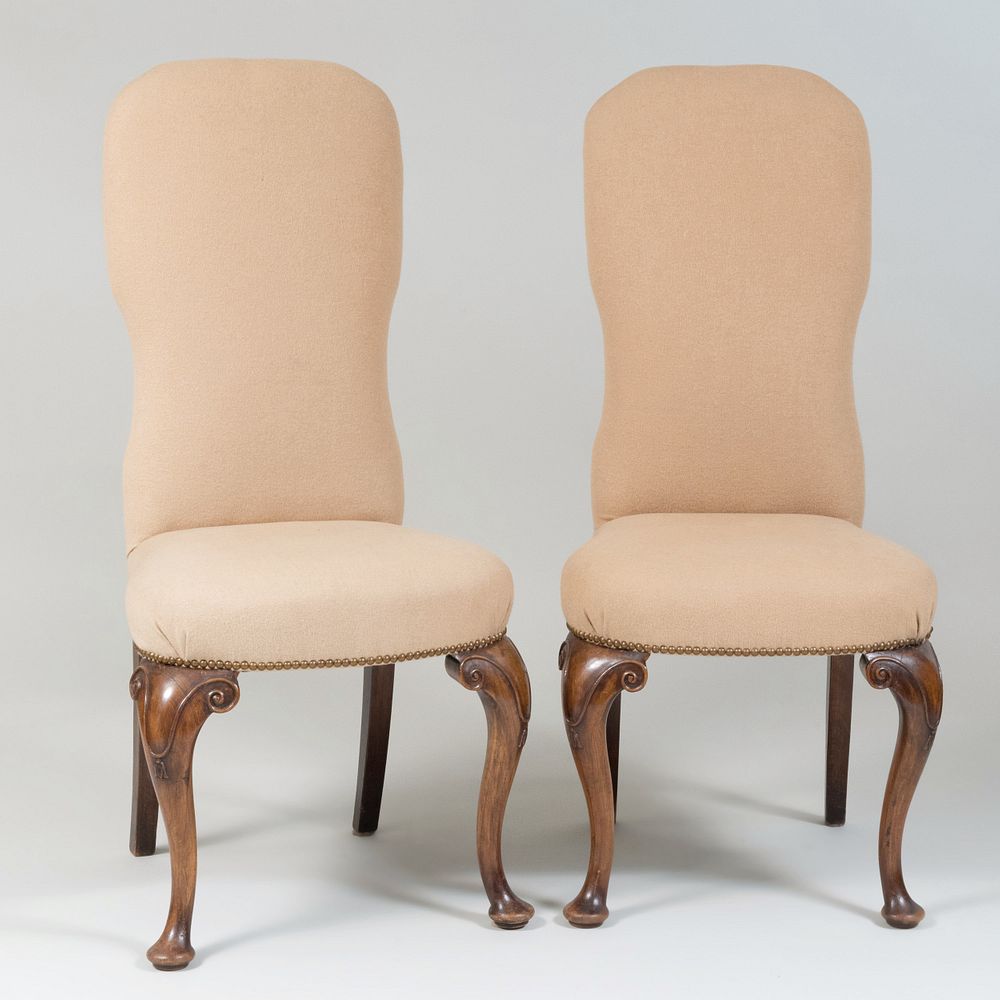 Appraisal: Pair of Queen Anne Style Walnut Side Chairs Upholstered in