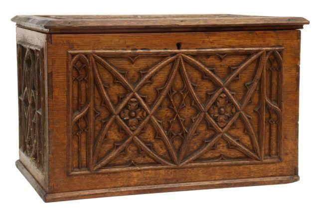 Appraisal: Gothic Revival carved oak table box late th c dovetailed