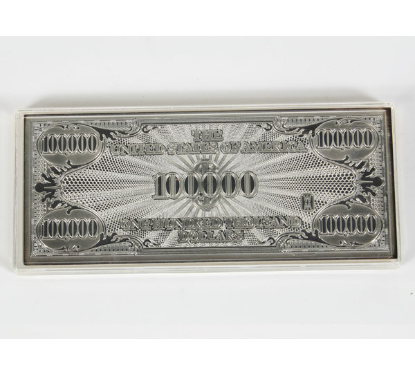 Appraisal: Oz Silver Hundred Thousand Dollar Bar Bullion