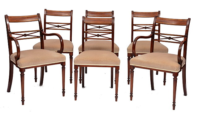 Appraisal: A SET OF SIX REGENCY STYLE AND MAHOGANY BRASS INLAID