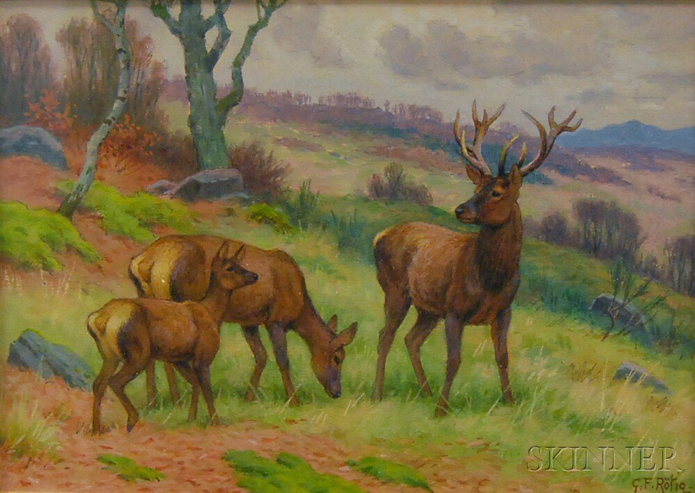 Appraisal: Georges Frederic R tig French - Deer Family Signed G