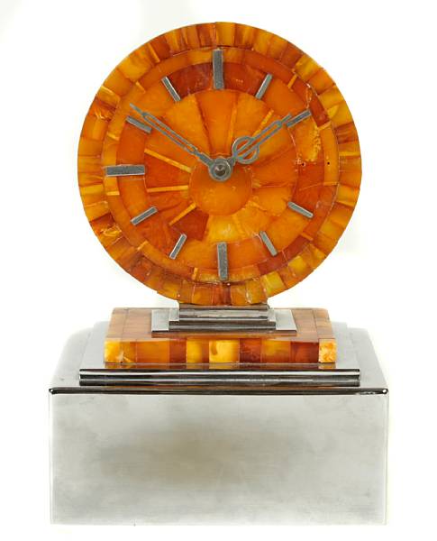 Appraisal: An Art Deco bakelite and chromed metal mantel clock with