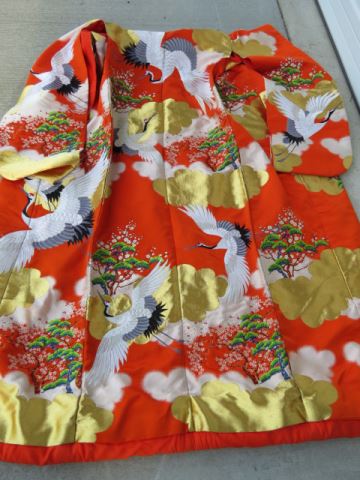 Appraisal: Japanese Kimono elaborate work with gold threads flying crane decor