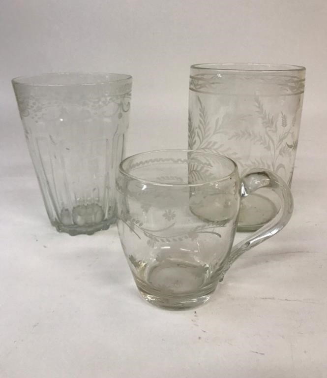 Appraisal: Stiegel-type flip glass tumbler h together with two other glasses