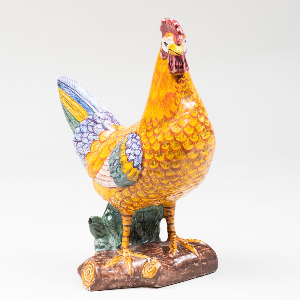 Appraisal: Polychrome Delft Model of a Chicken Blue painted 'AP' mark