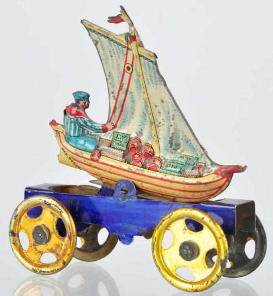 Appraisal: Tin Litho Sailboat Penny Toy German Marked Gesch Sailboat on