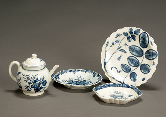 Appraisal: Group of Four English Blue and White Porcelain Teawares Late