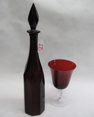 Appraisal: RUBY RED SPIRITS BOTTLE AND EIGHT GOBLETS pieces total The