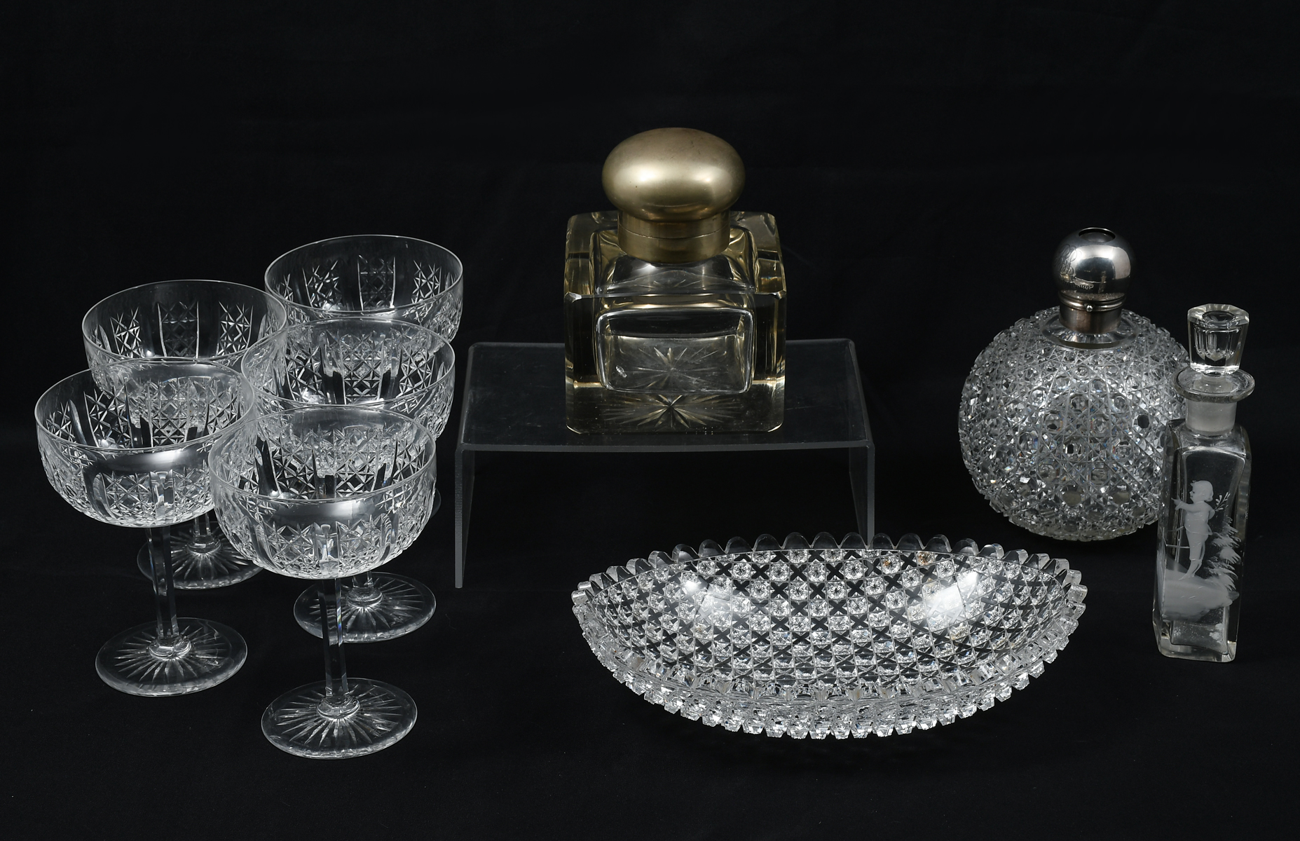 Appraisal: PC CUT CRYSTAL GLASS COLLECTION Comprising - Mary Gregory enameled