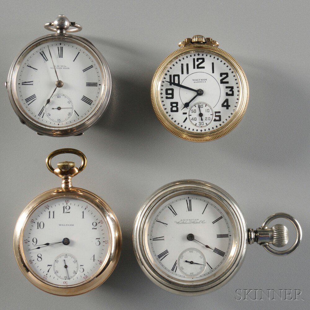 Appraisal: Four Open Face Waltham Watches Waltham Massachusetts No porcelain dial